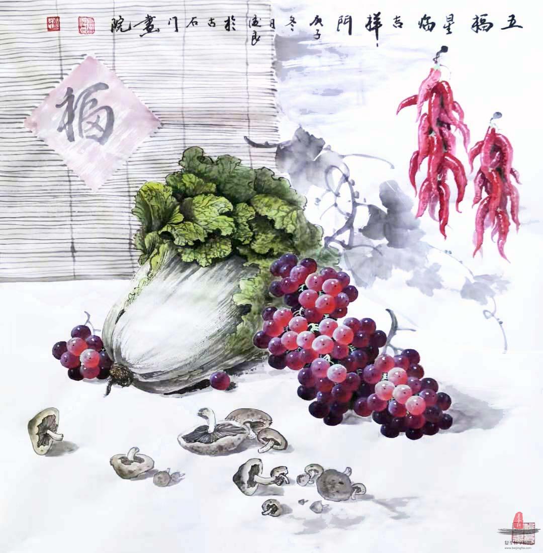 卢俊良花鸟《五幅星临吉祥门》